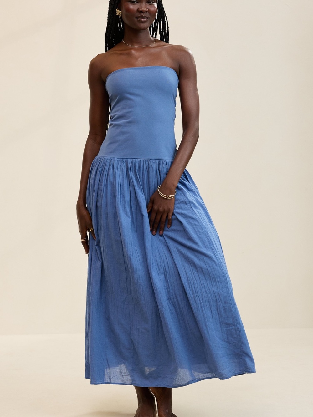 Aerie Strapless Blue Maxi Dress